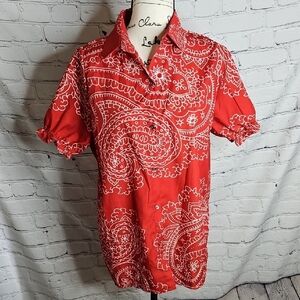 Red Paisley Button Down Blouse Unbranded Cotton Blend Size Medium